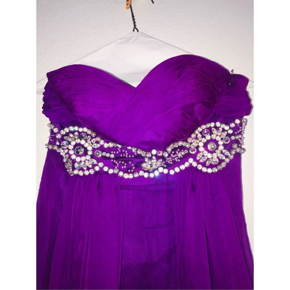 Glam Gurlz Purple Ball Gown Prom Strapless Dress Multi Layers Size 2 View 3